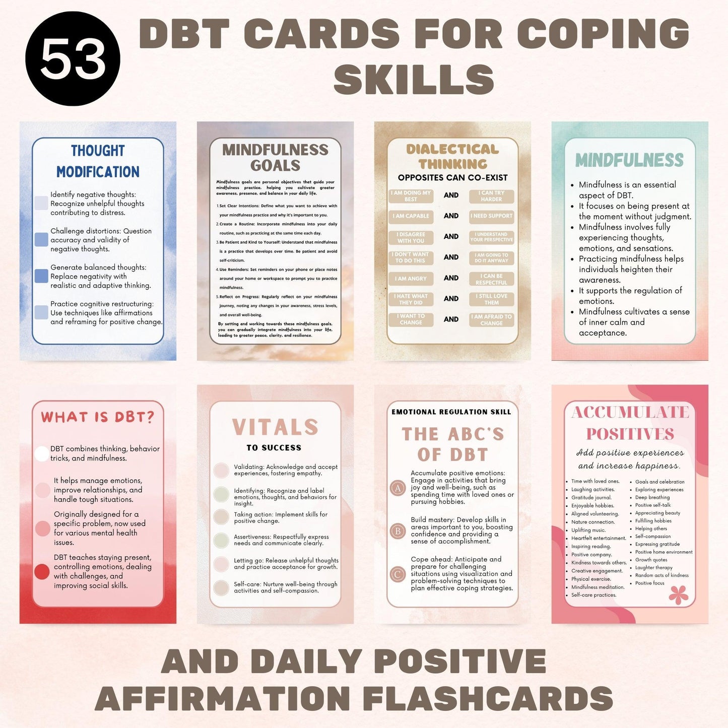 DBT coping skills & Affirmations Flash cards (PDF)
